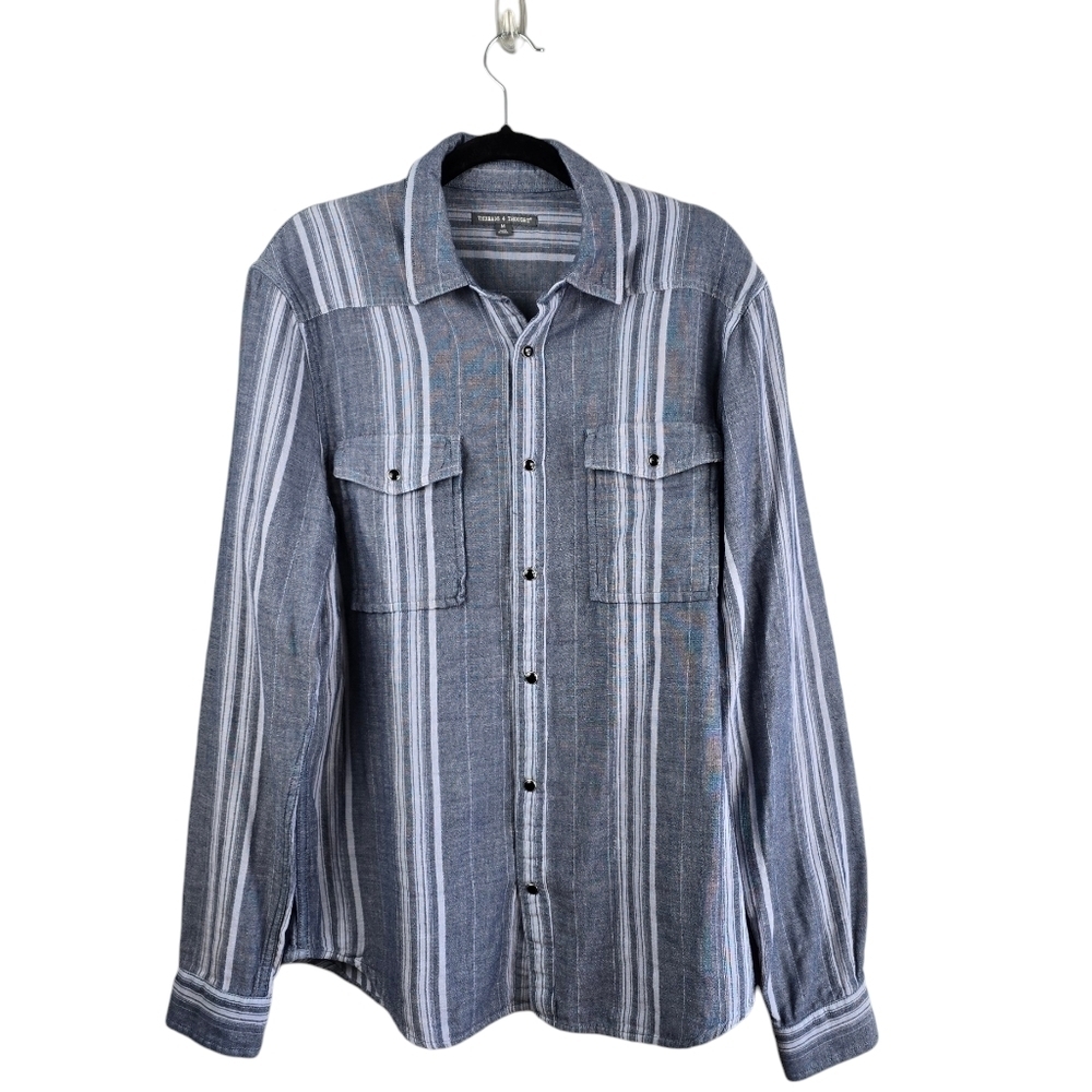 THREADS 4 THOUGHT 100% Cotton Snap Button-up Long Sleeve Shirt Blue‎ Mens Size M